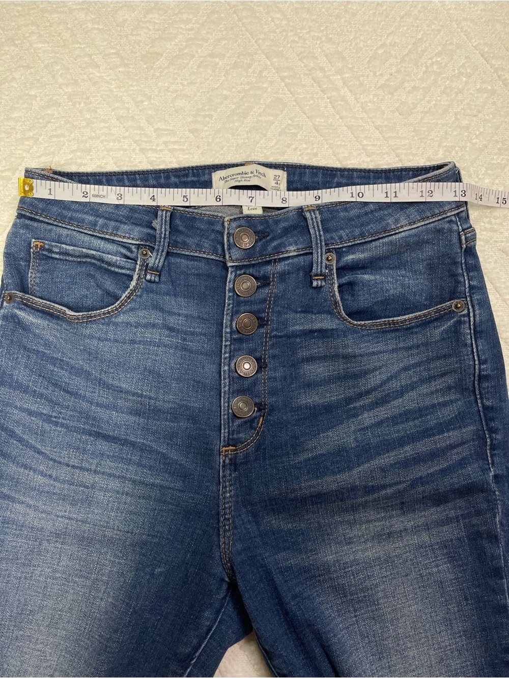 Abercrombie & Fitch Curvy High Rise Distressed Skinny Blue Jeans Size 27 Short - Picture 10 of 14